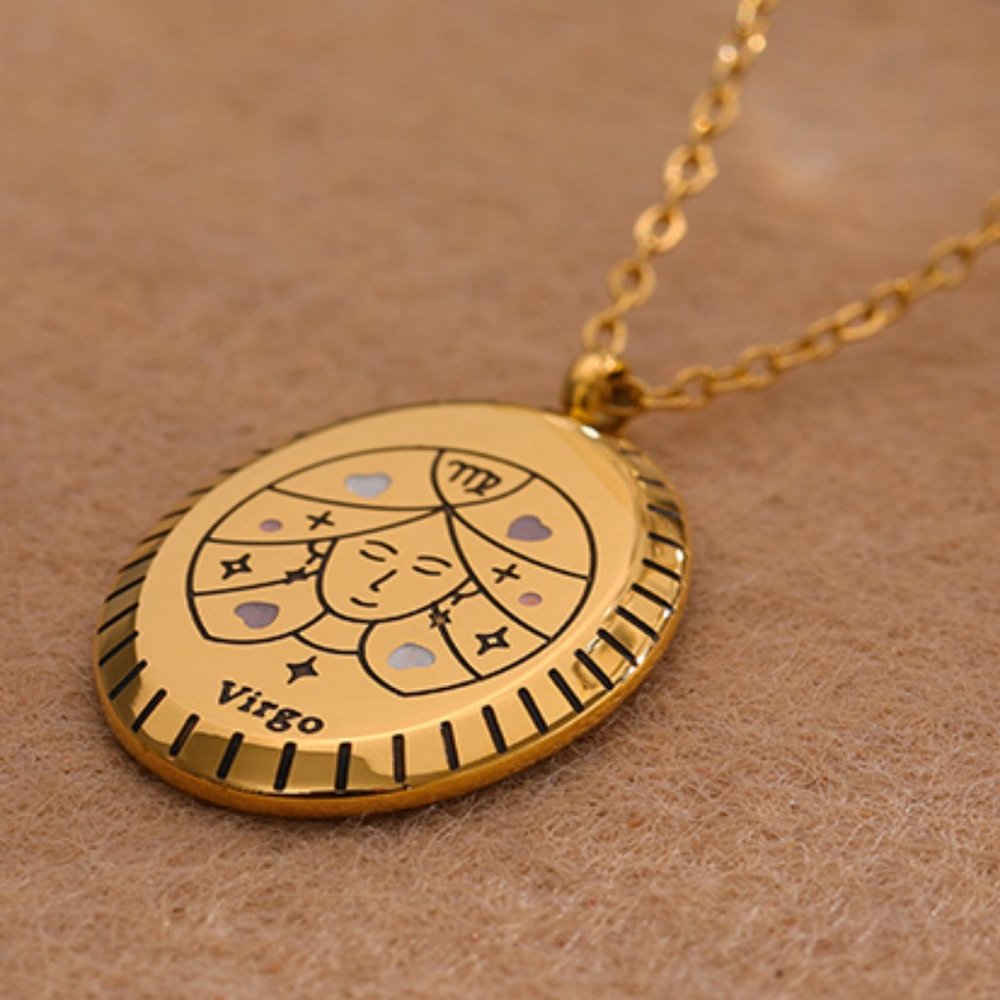 VIRGO--NEW 18K Gold Plated PISCES Sign Zodiac Oval Pendant Necklace